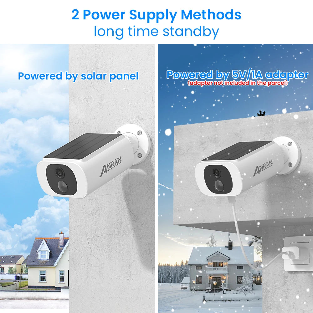 ANRAN Outdoor Wireless WiFi Camera 2.4G 3MP Battery Solar Security Camera with Floodlight Color Night Vision and Local Alarm