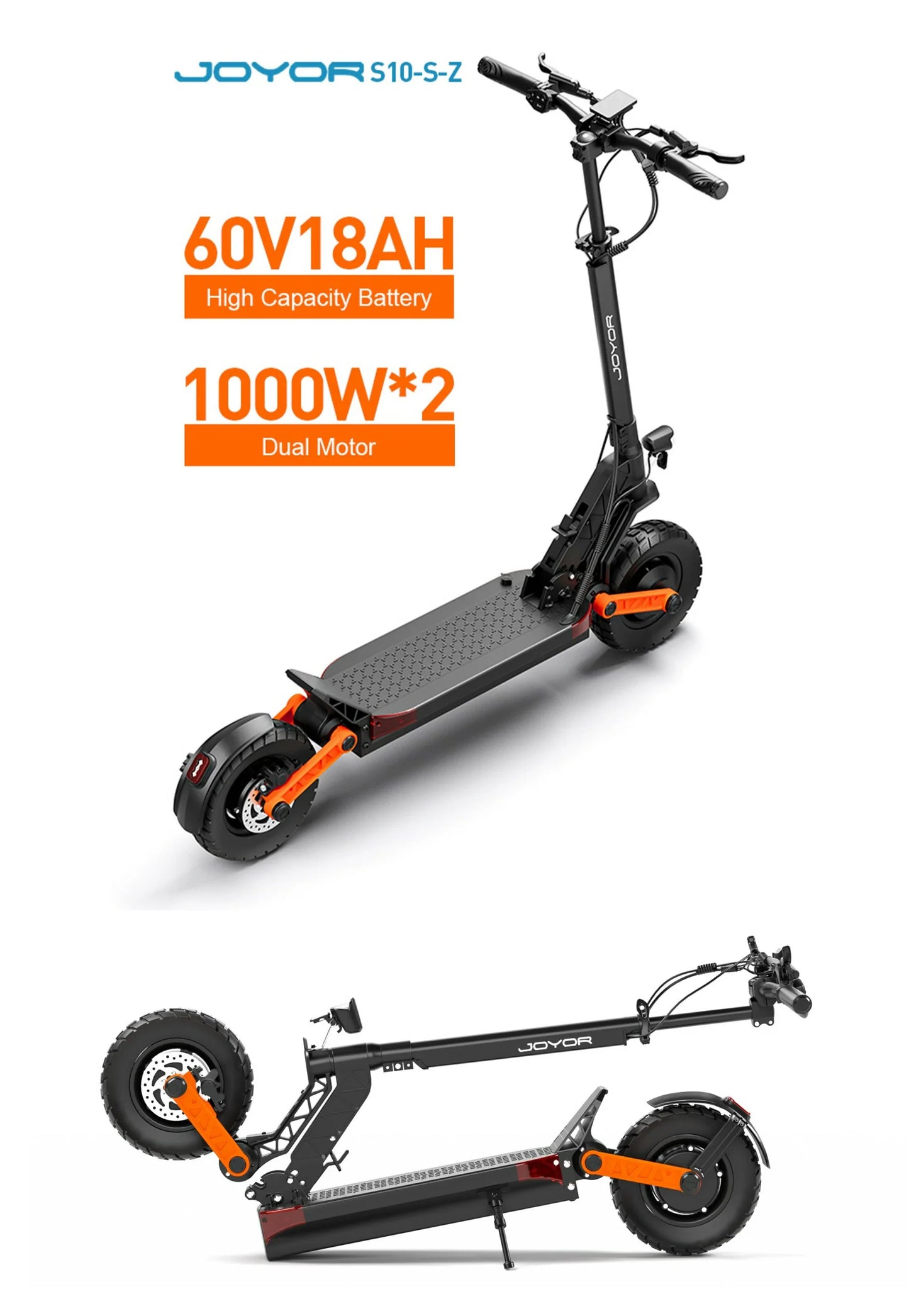 Joyor S10-S-Z 10 Inch Off Road Electric Scooter 2x1000W Dual Motors 60V 18Ah Battery