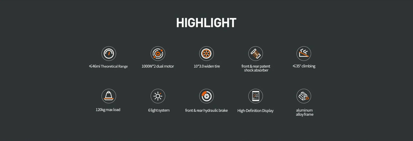 Joyor S10-S-Z 10 Inch Off Road Electric Scooter 2x1000W Dual Motors 60V 18Ah Battery
