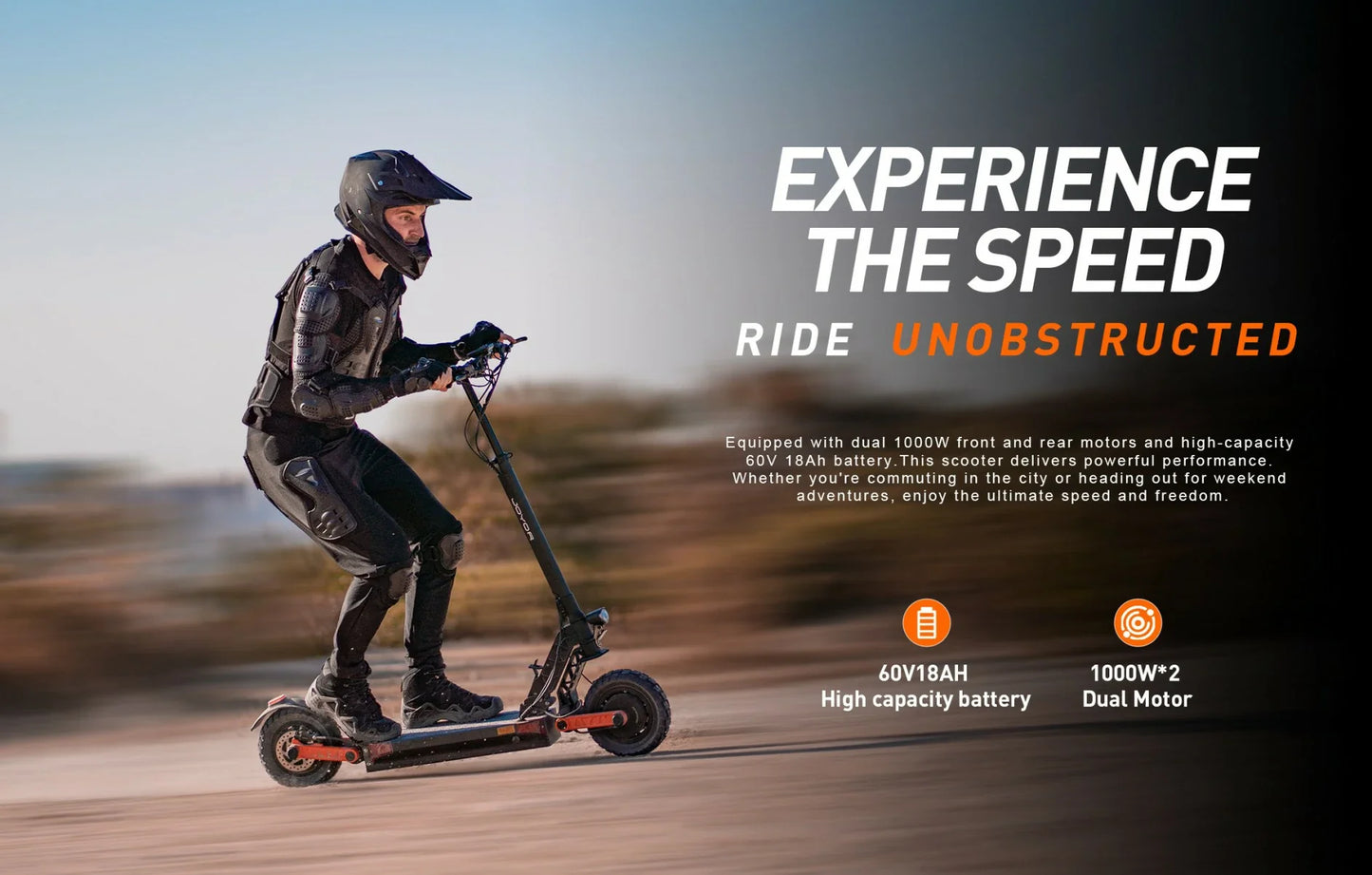 Joyor S10-S-Z 10 Inch Off Road Electric Scooter 2x1000W Dual Motors 60V 18Ah Battery