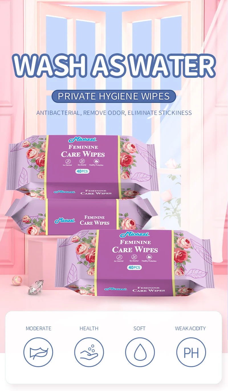 Mioszzi Mint Feminine Cleansing Wet Wipes 40 Pieces Pack Refreshing Portable Odor Removal