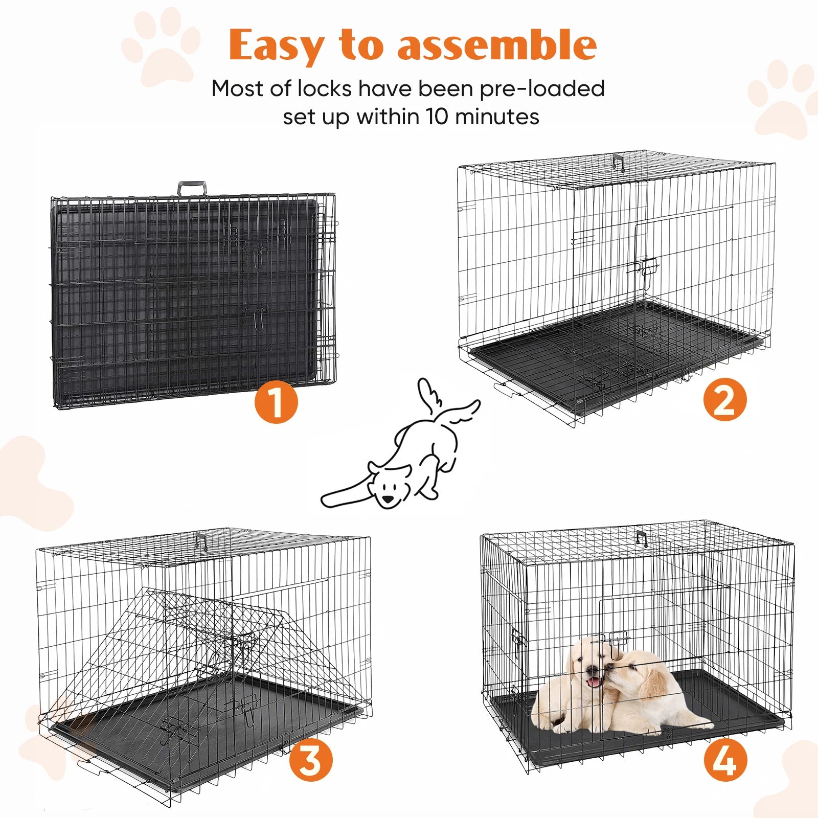 JHK Double Door Folding Metal Wire Dog Cage with Leak Proof Pan Extra Large Pet Kennel for Indoor Outdoor Travel - Great Outdoors and More 25
