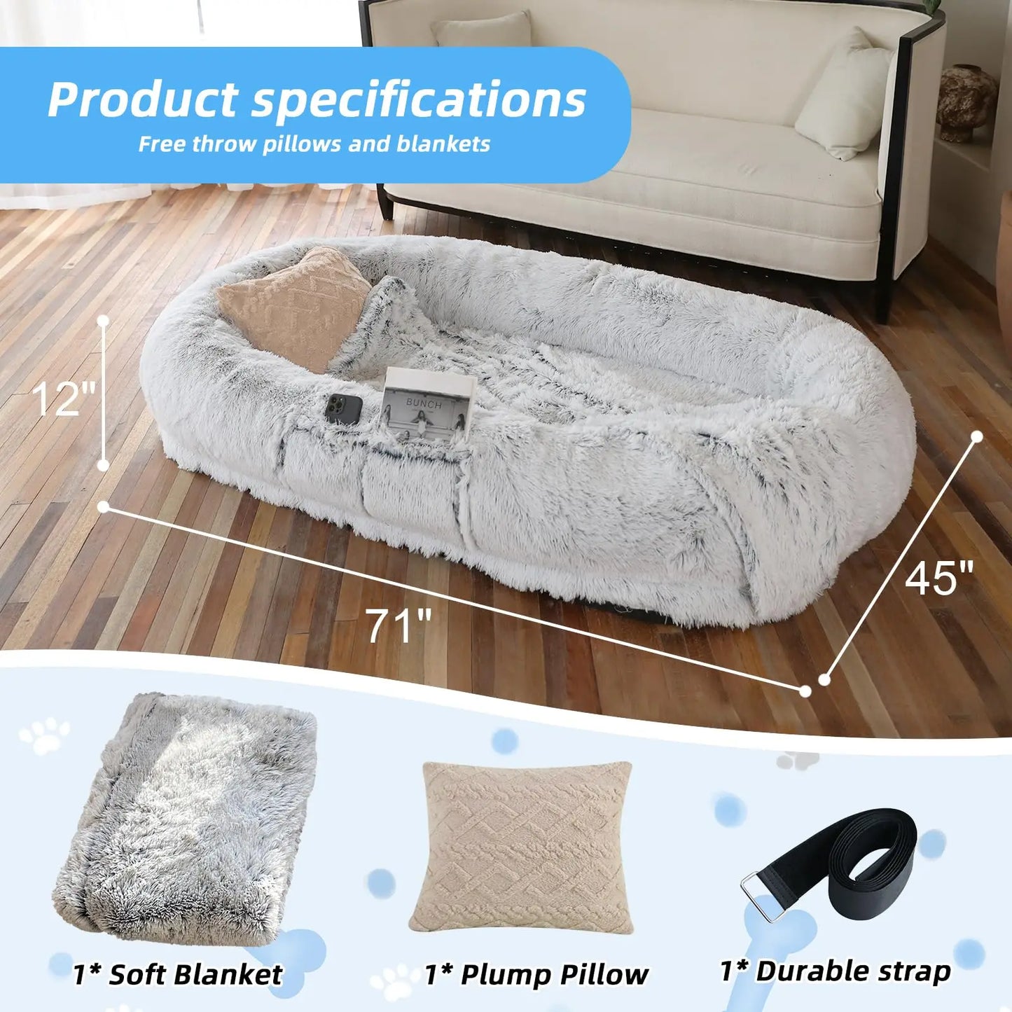 Human Dog Bed, Washable 71''x45''x12'' Orthopedic Bed - Great Outdoors and More 25