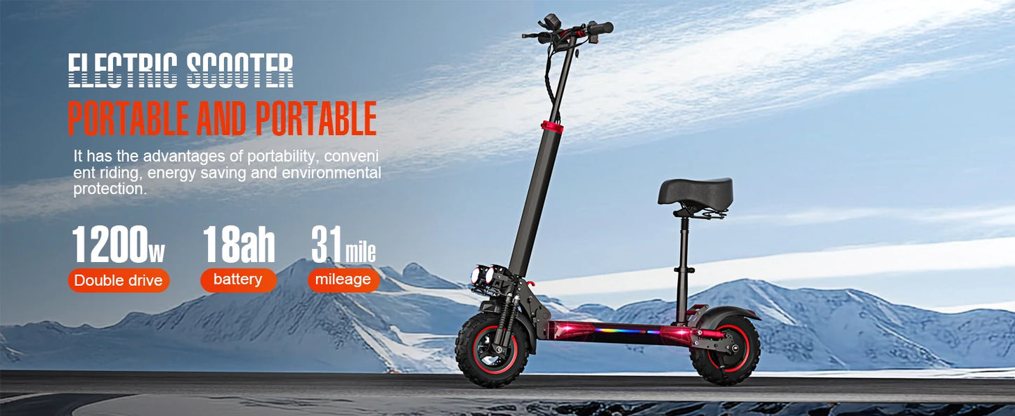 E Scooter J11MAX Foldable Waterproof Adult Electric Scooter 11 Inch Off Road Tires 48V 1200W 18Ah Configuration