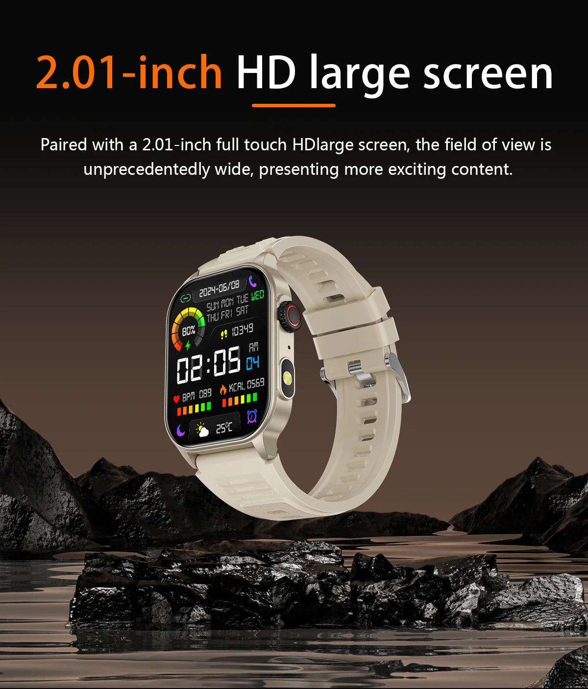 LIGE New Smart Watch LED Flashlight Military Sport Watches 2.01 Inch Screen Waterproof Men - Great Outdoors and More 25