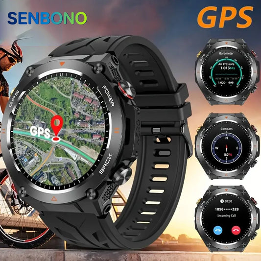 Senbono 2025 Built In GPS Smart Watch Bluetooth Call 1ATM Waterproof Military Sports Fitness Tracker Smartwatch For Men