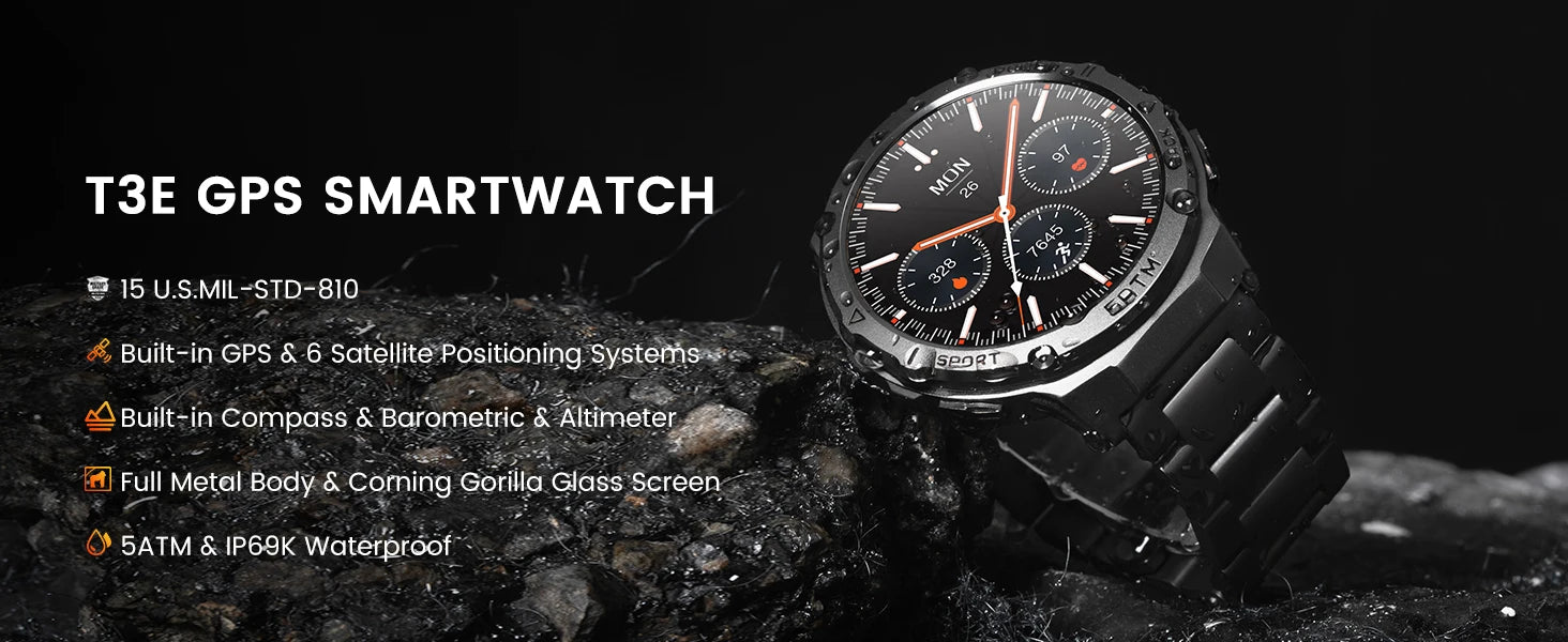 HIDAMEL T3E GPS Smart Watch For Men Compass Altimeter Altitude Stainless Steel Shell 5ATM Waterproof - Great Outdoors and More 25