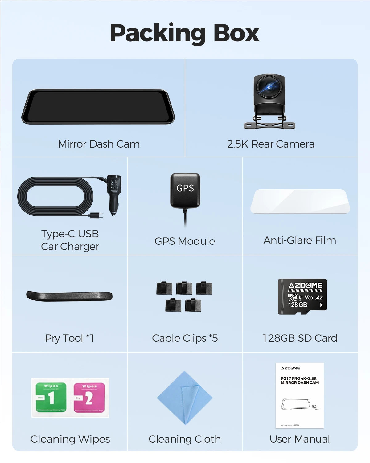 AZDOME 4K Plus 2.5K Dash Cam PG17 Pro Dual HDR Rear View Mirror Camera SONY STARVIS2 Sensor 5G WiFi OTA Upgrade Timeline Playback