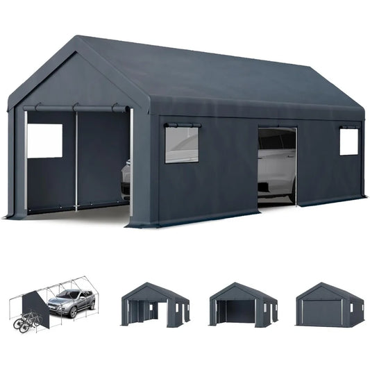 13 Foot x 24 Foot Heavy Duty Carport Extra Large Portable Garage Shelter Outdoor Car Canopy Tent with Roll-Up Sidewalls and Doors - Great Outdoors and More 25