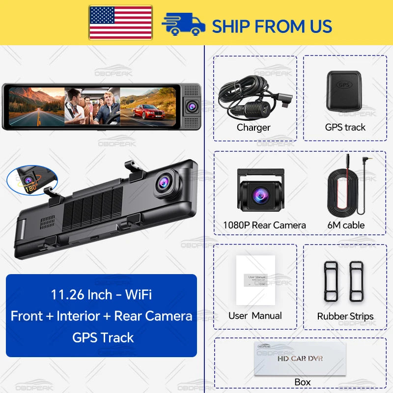 11.26 Inch 3 Camera 4K 1080P Video Recording Wifi Rearview Mirror Car DVR Touch Screen Infrared Night Vision Dash Cam - Great Outdoors and More 25