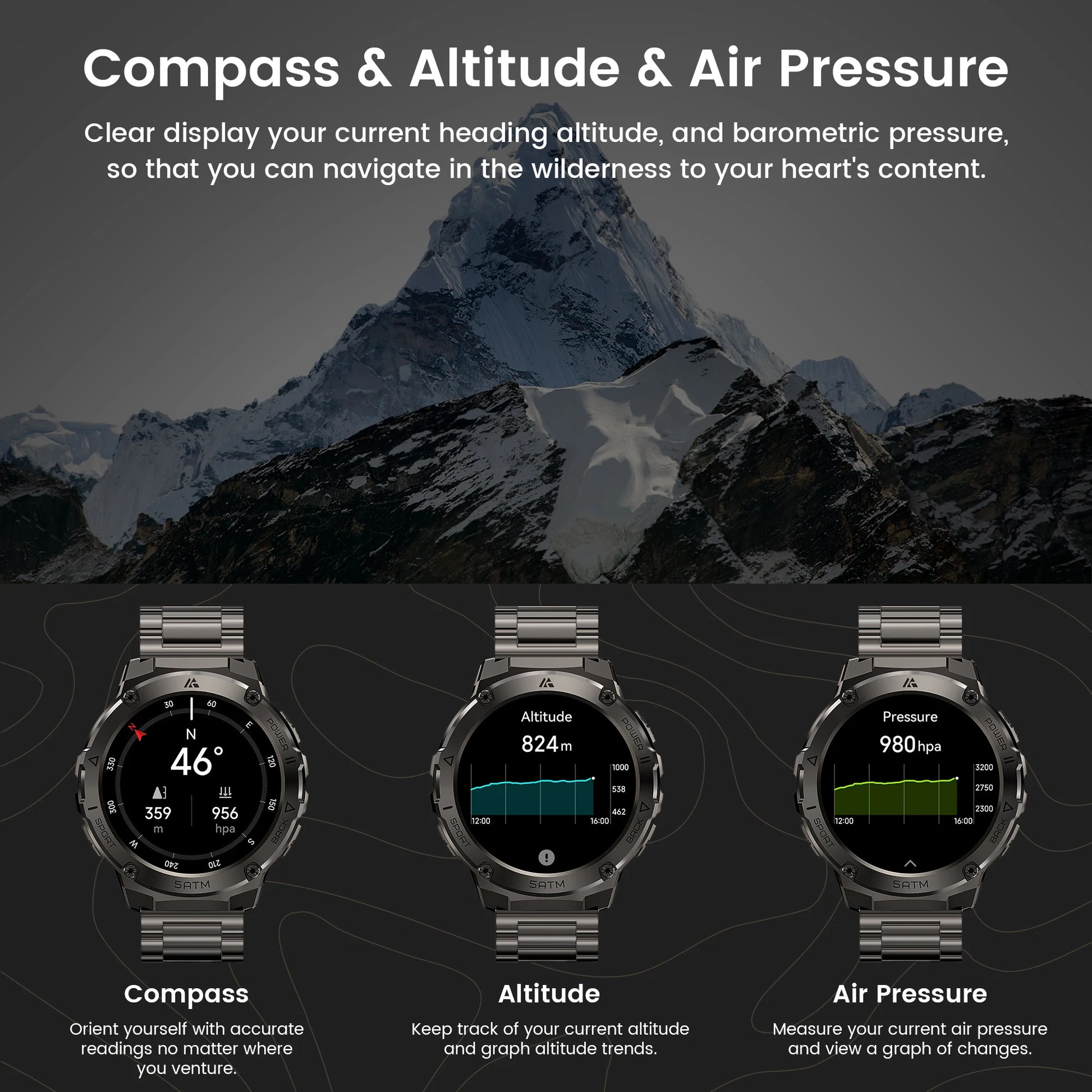 HIDAMEL T3E GPS Smart Watch For Men Compass Altimeter Altitude Stainless Steel Shell 5ATM Waterproof - Great Outdoors and More 25
