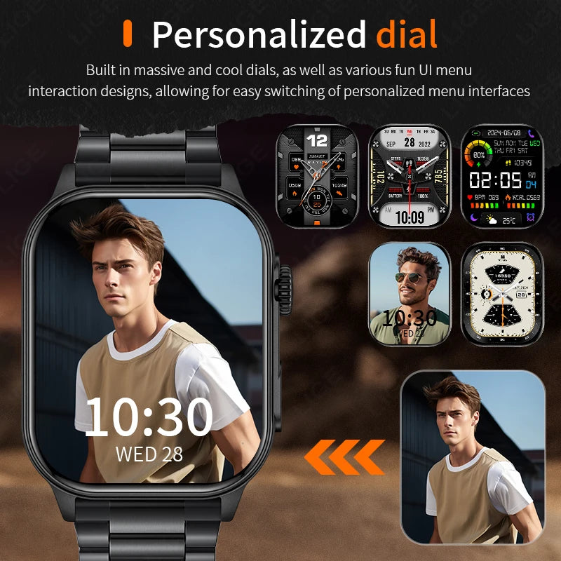 LIGE New Smart Watch LED Flashlight Military Sport Watches 2.01 Inch Screen Waterproof Men - Great Outdoors and More 25