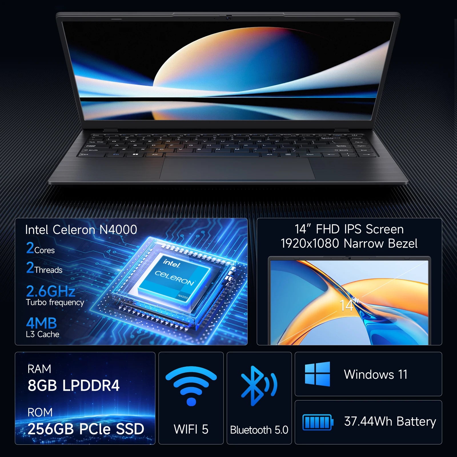 14 Inch Windows 11 Laptop Intel Celeron N4100 8GB RAM 256GB SSD Notebook PC Computer - Great Outdoors and More 25