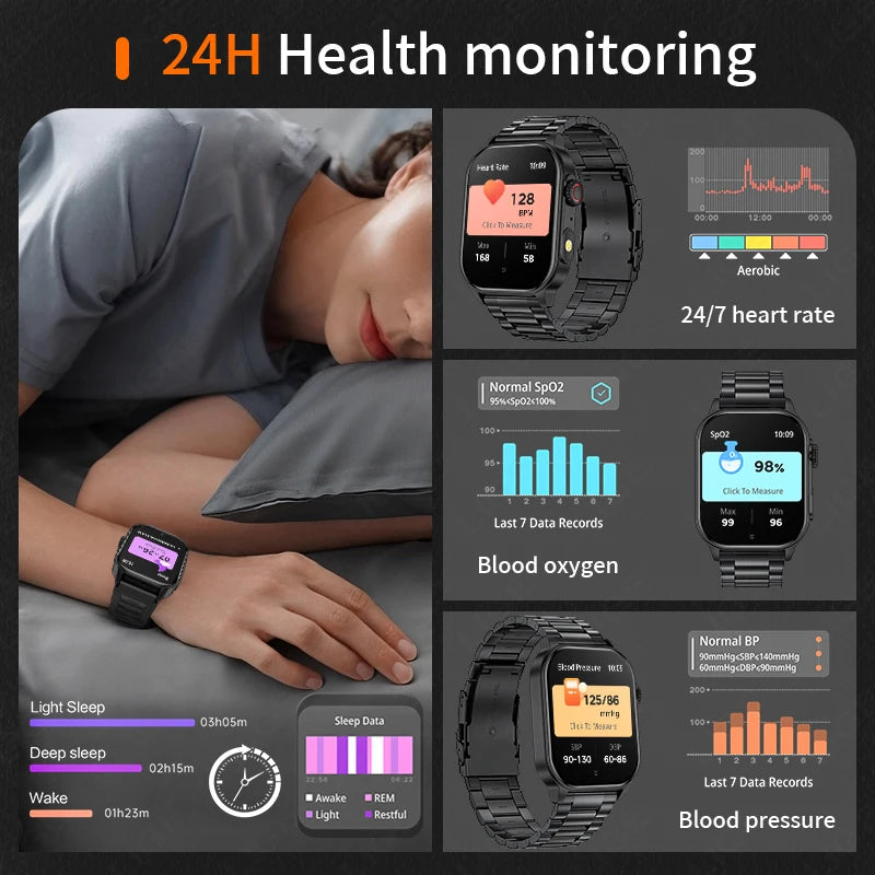 LIGE New Smart Watch LED Flashlight Military Sport Watches 2.01 Inch Screen Waterproof Men - Great Outdoors and More 25