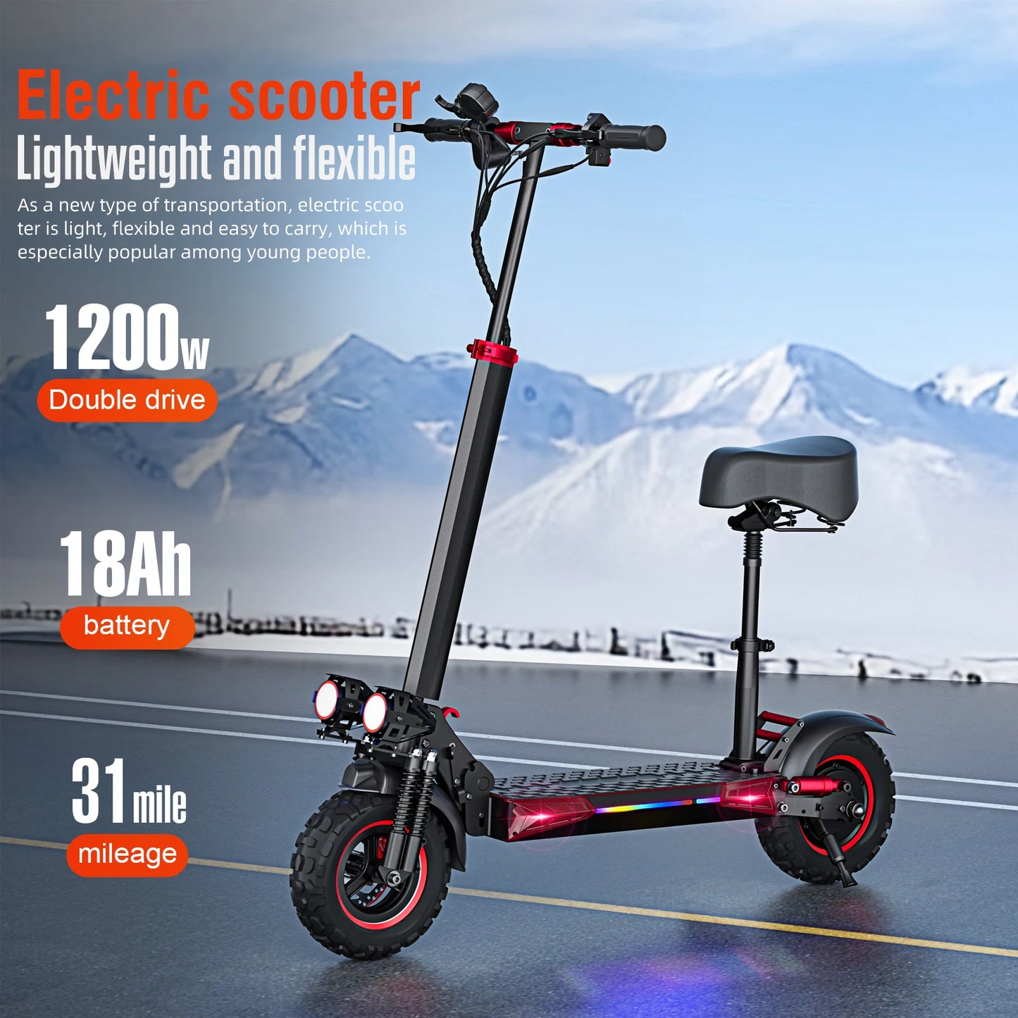 E Scooter J11MAX Foldable Waterproof Adult Electric Scooter 11 Inch Off Road Tires 48V 1200W 18Ah Configuration