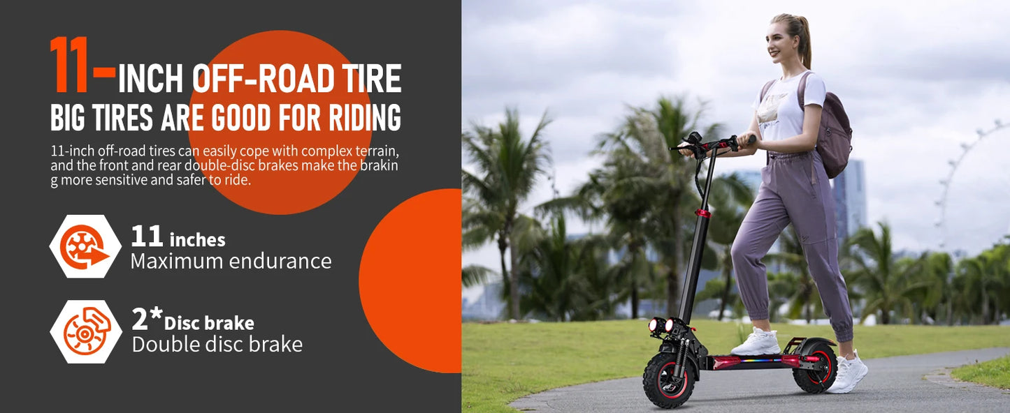 E Scooter J11MAX Foldable Waterproof Adult Electric Scooter 11 Inch Off Road Tires 48V 1200W 18Ah Configuration