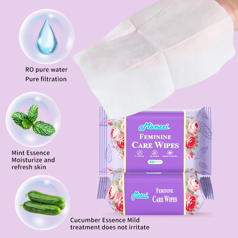 Mioszzi Mint Feminine Cleansing Wet Wipes 40 Pieces Pack Refreshing Portable Odor Removal