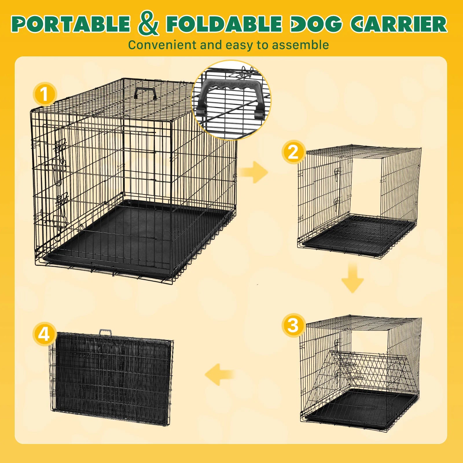 JHK Double Door Folding Metal Wire Dog Cage with Leak Proof Pan Extra Large Pet Kennel for Indoor Outdoor Travel - Great Outdoors and More 25