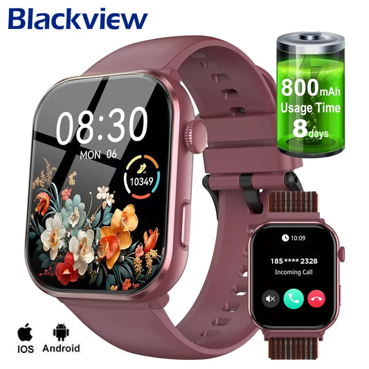 Blackview 2025 New Bluetooth Smartwatch 1.96 Inch AMOLED HD Display Health Monitoring Sport Fitness Watch for Men and Women
