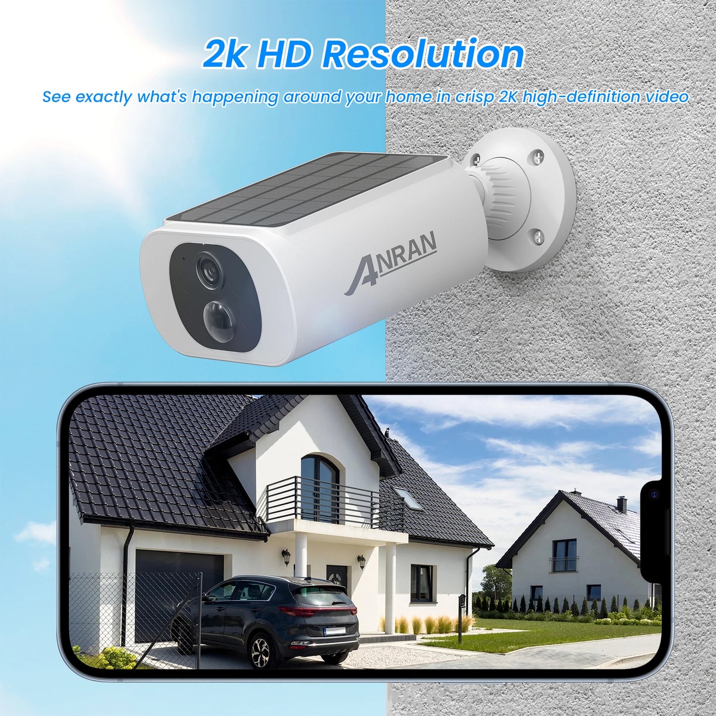 ANRAN Outdoor Wireless WiFi Camera 2.4G 3MP Battery Solar Security Camera with Floodlight Color Night Vision and Local Alarm