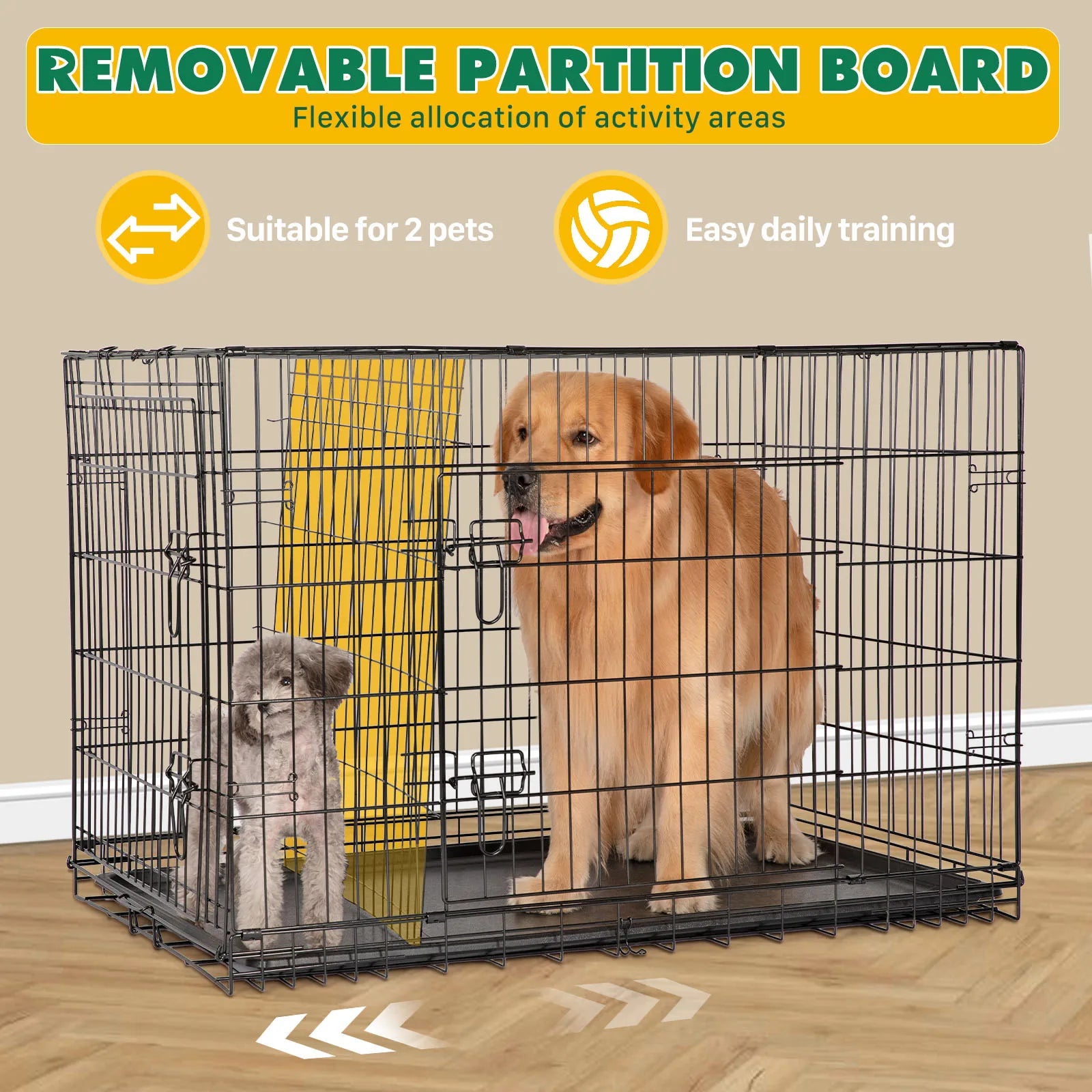 JHK Double Door Folding Metal Wire Dog Cage with Leak Proof Pan Extra Large Pet Kennel for Indoor Outdoor Travel - Great Outdoors and More 25