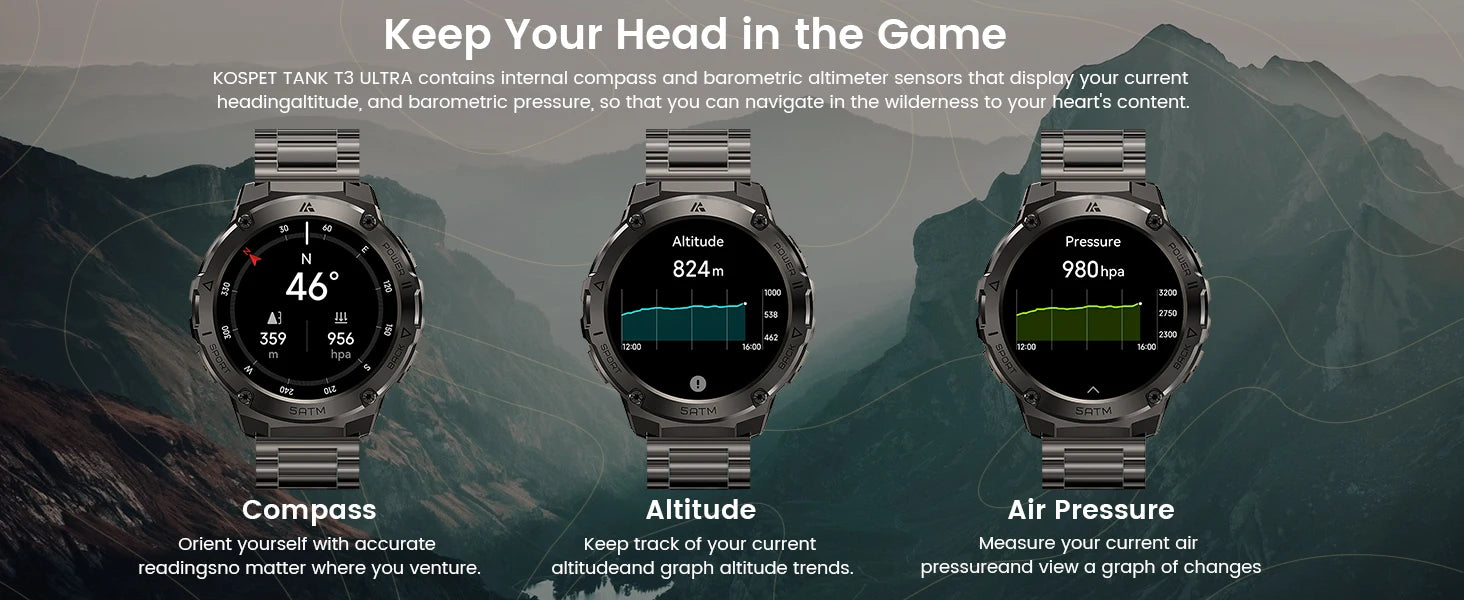 HIDAMEL T3E GPS Smart Watch For Men Compass Altimeter Altitude Stainless Steel Shell 5ATM Waterproof - Great Outdoors and More 25