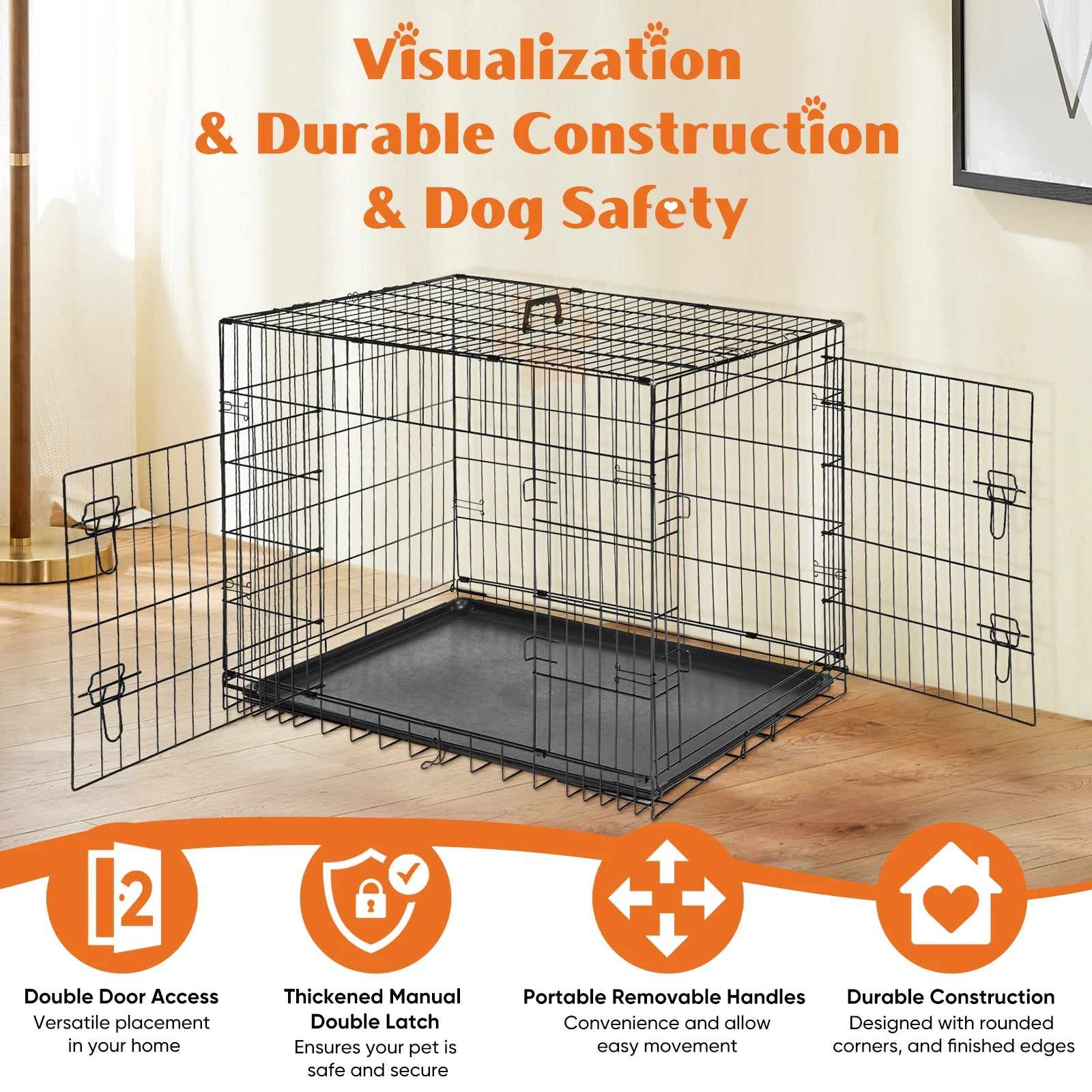 JHK Double Door Folding Metal Wire Dog Cage with Leak Proof Pan Extra Large Pet Kennel for Indoor Outdoor Travel - Great Outdoors and More 25