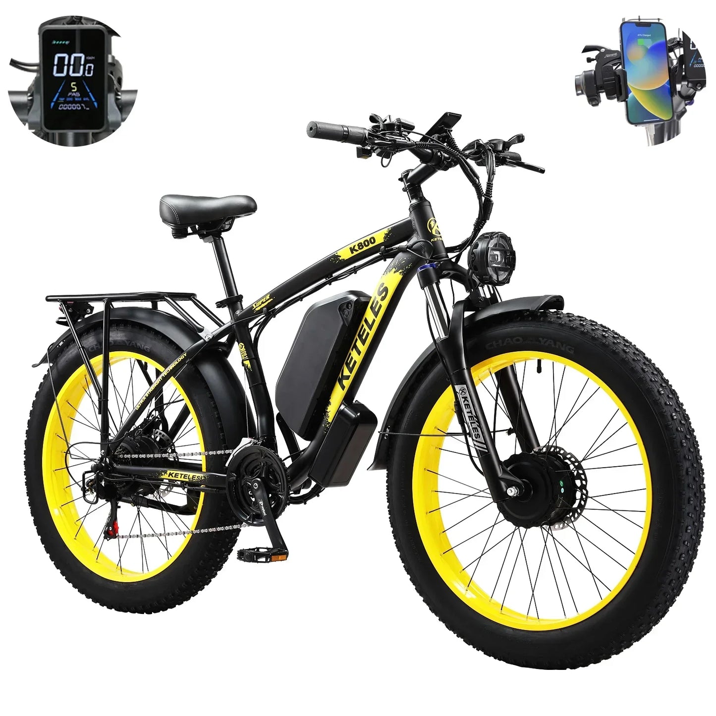 Electric Bicycle KETELES K800 2000W High Power Motor 48V 23Ah Battery Adult Electric Bike 26 Inch Tire Mountain Off-Road Ebike