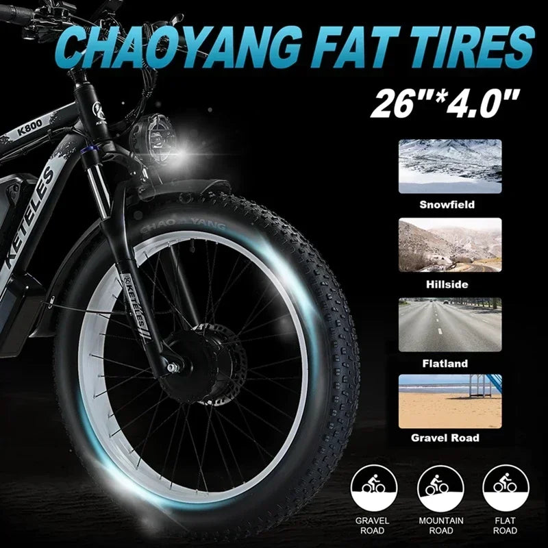 Electric Bicycle KETELES K800 2000W High Power Motor 48V 23Ah Battery Adult Electric Bike 26 Inch Tire Mountain Off-Road Ebike