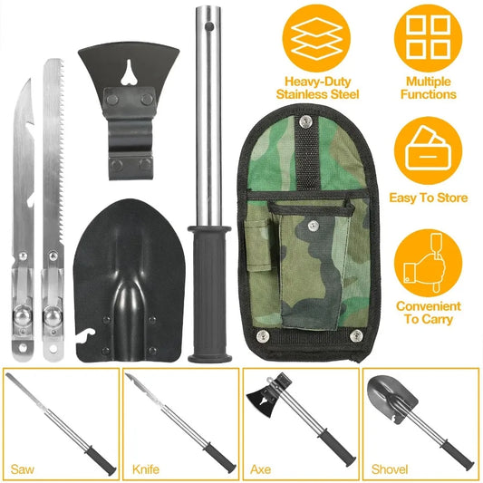 6-in-1 Multi Tool Survival Kit Shovel Knife Axe Saw Nail Puller