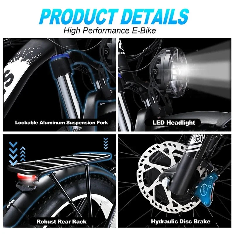 Electric Bicycle KETELES K800 2000W High Power Motor 48V 23Ah Battery Adult Electric Bike 26 Inch Tire Mountain Off-Road Ebike