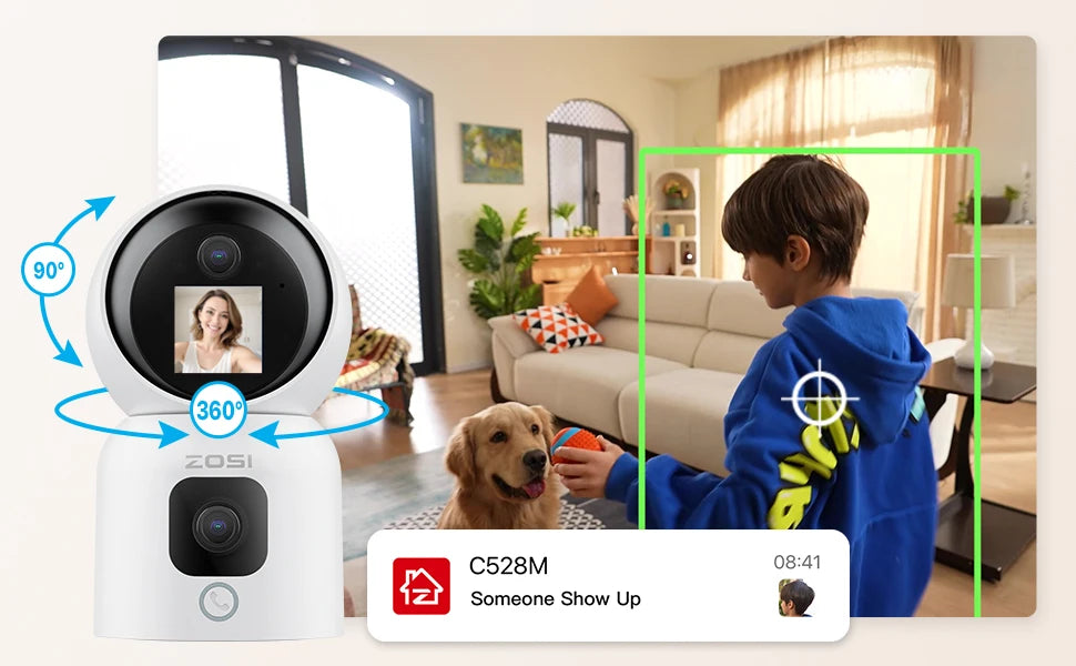 ZOSI 360 Degree Smart Home Security Camera PTZ Auto Tracking Baby Monitor AI Panoramic HD Night Vision Indoor WiFi Surveillance Camera
