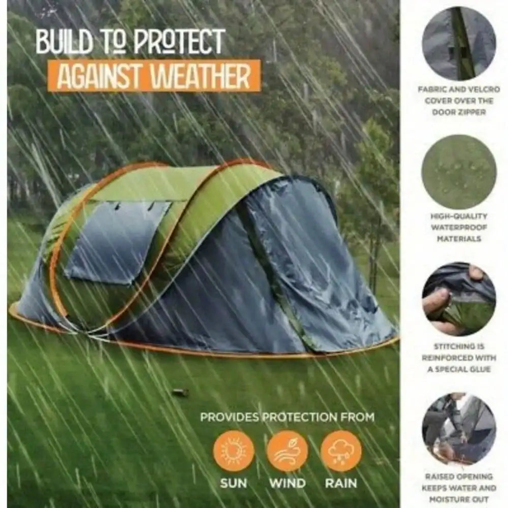 Camping Tent 4 Person Easy Pop Up Tent with 2 Doors UPF50 Waterproof