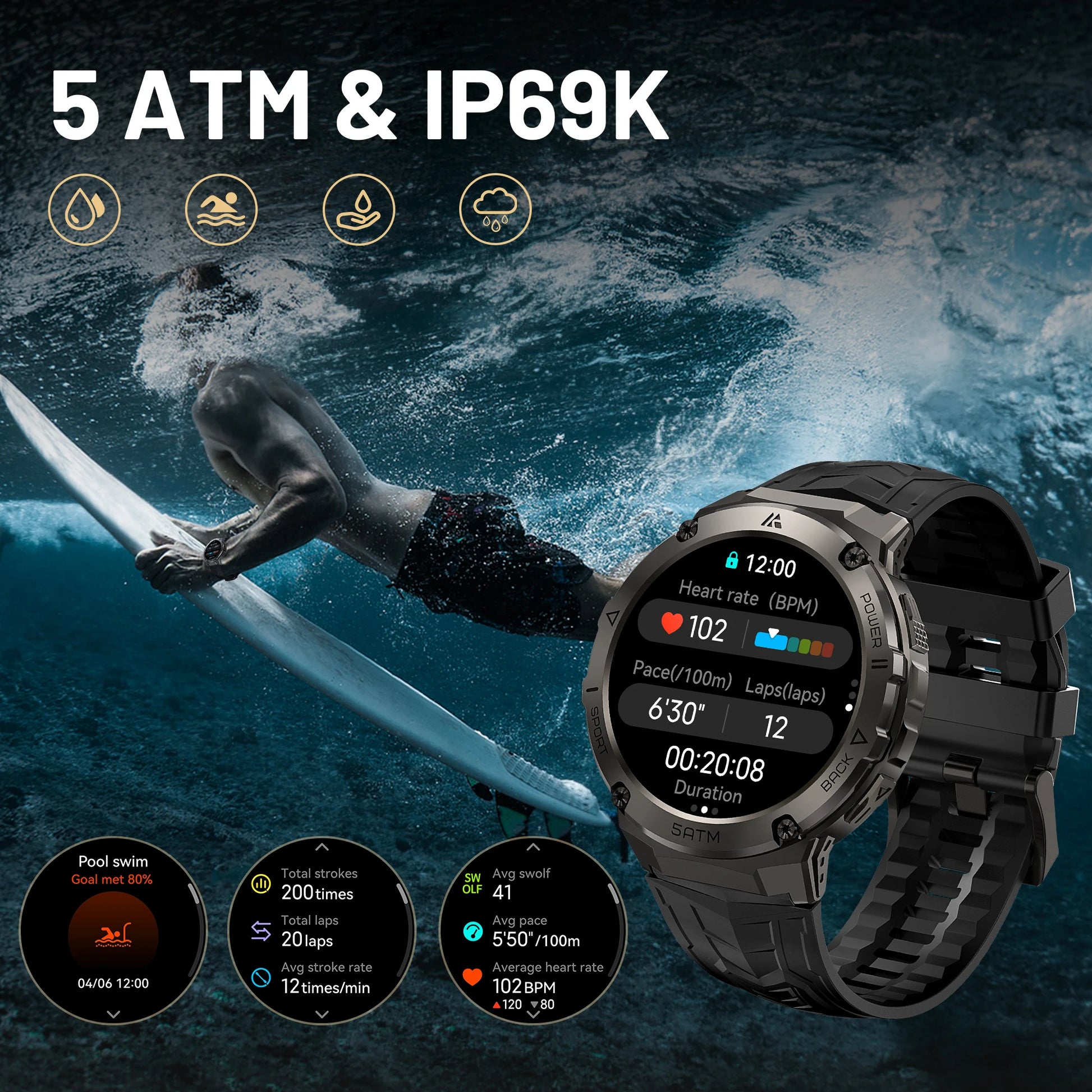 HIDAMEL T3E GPS Smart Watch For Men Compass Altimeter Altitude Stainless Steel Shell 5ATM Waterproof - Great Outdoors and More 25