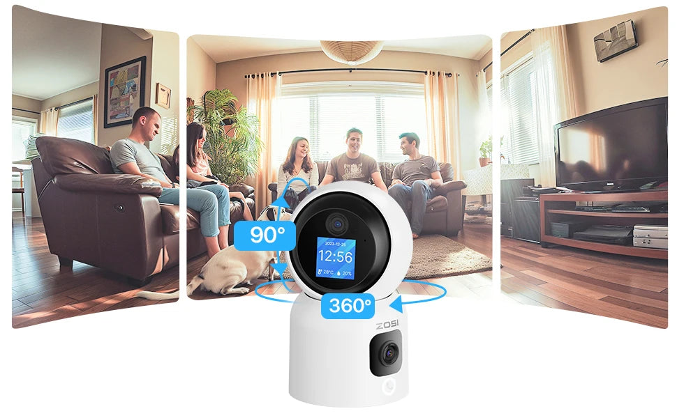 ZOSI 360 Degree Smart Home Security Camera PTZ Auto Tracking Baby Monitor AI Panoramic HD Night Vision Indoor WiFi Surveillance Camera