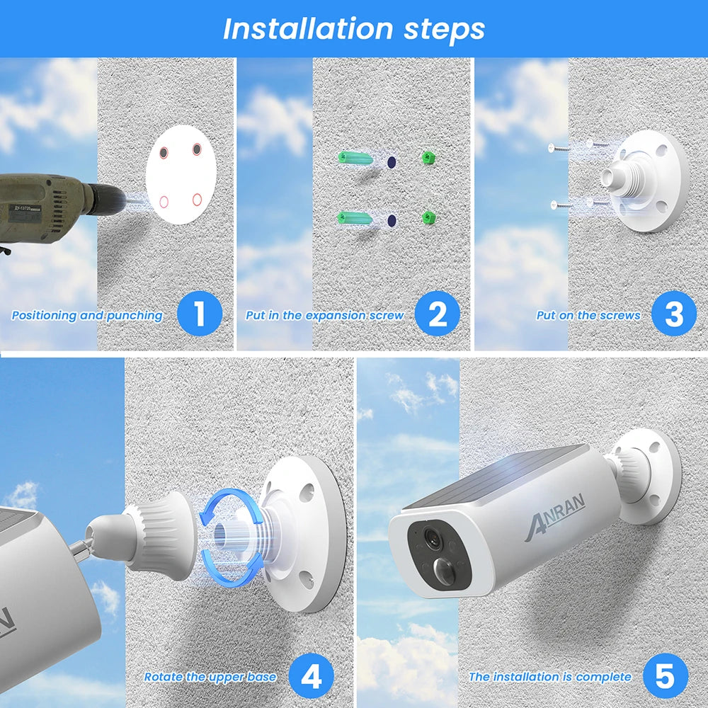 ANRAN Outdoor Wireless WiFi Camera 2.4G 3MP Battery Solar Security Camera with Floodlight Color Night Vision and Local Alarm