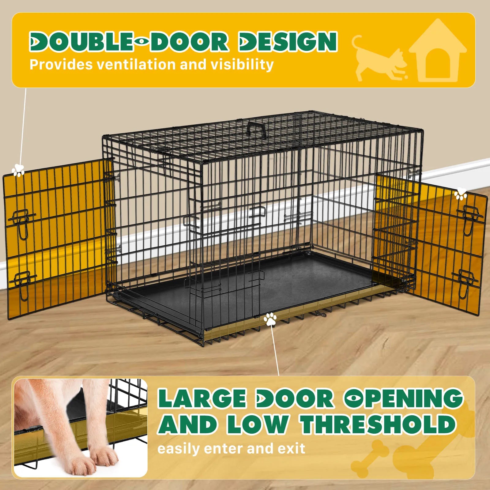 JHK Double Door Folding Metal Wire Dog Cage with Leak Proof Pan Extra Large Pet Kennel for Indoor Outdoor Travel - Great Outdoors and More 25