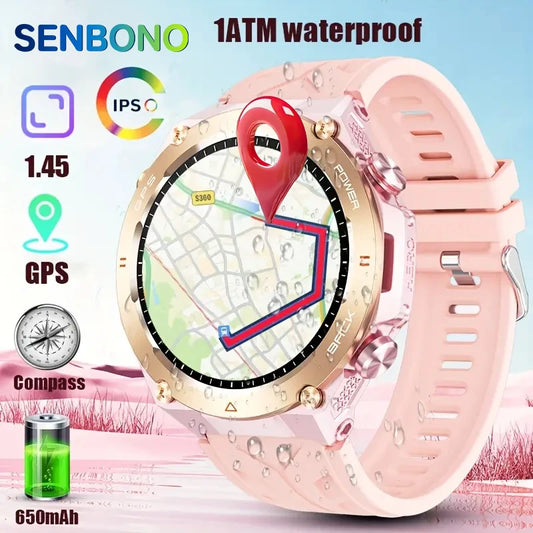 Senbono 2025 Built in GPS Women's Smart Watch Bluetooth Call 1ATM Waterproof Military Sports Fitness Tracker Smartwatch for Women