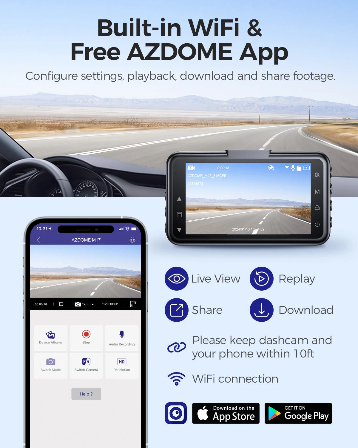 AZDOME Dash Cam M17 1080P Front Cam with ADAS GPS DVR - Great Outdoors and More 25