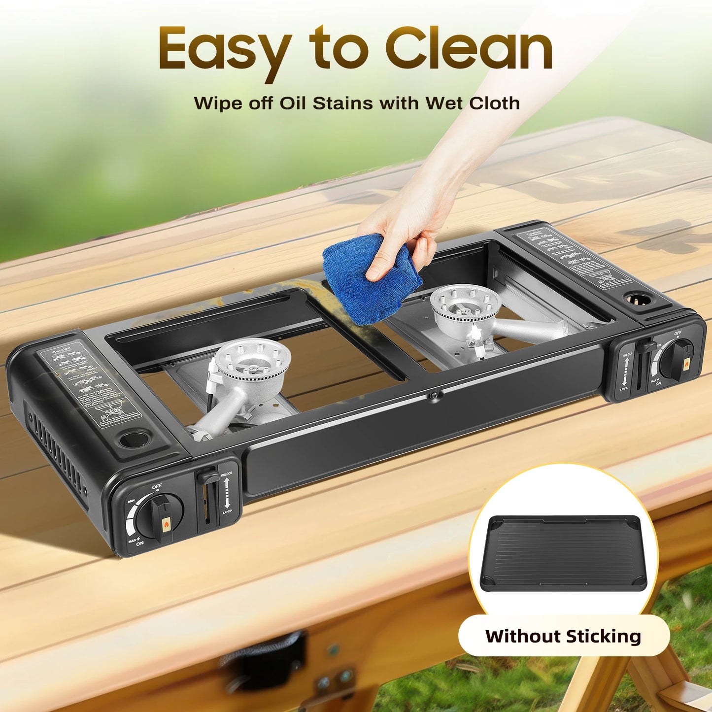 Portable Camping Stove With Grill Two Burners Non Stick - Great Outdoors and More 25