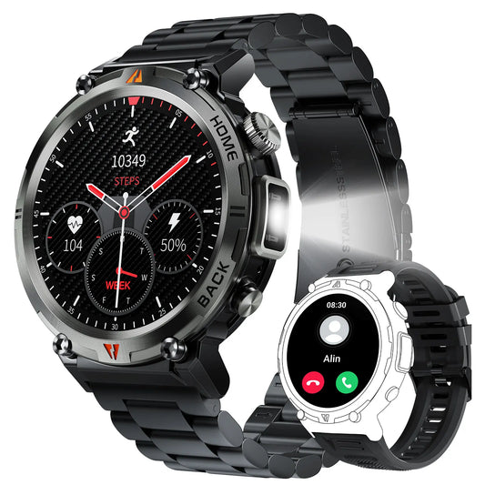 LaNikar 2024 New Bluetooth Call Smart Watch for Men Full Touch Screen Health Monitor with Flashlight Smartwatch for IOS and Android