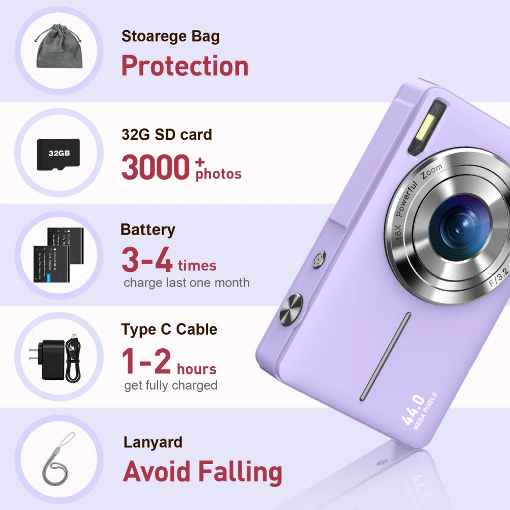 ZOSTUIC Digital Camera FHD 1080P 16X Zoom Compact Purple - Great Outdoors and More 25