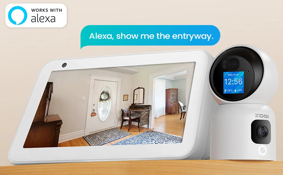 ZOSI 360 Degree Smart Home Security Camera PTZ Auto Tracking Baby Monitor AI Panoramic HD Night Vision Indoor WiFi Surveillance Camera