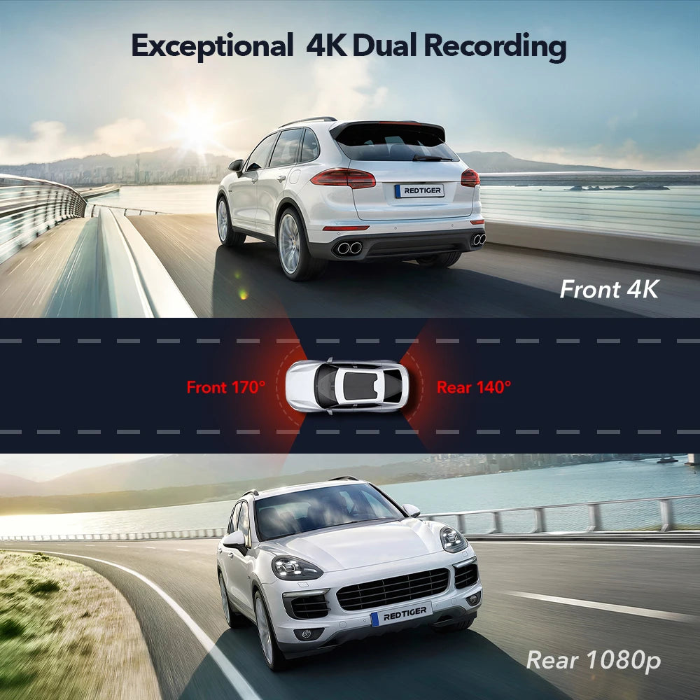 RedTiger F9 Dash Cam 4K Front and Rear WiFi GPS Car Camera with Parking Mode Night Vision Recorder App Control