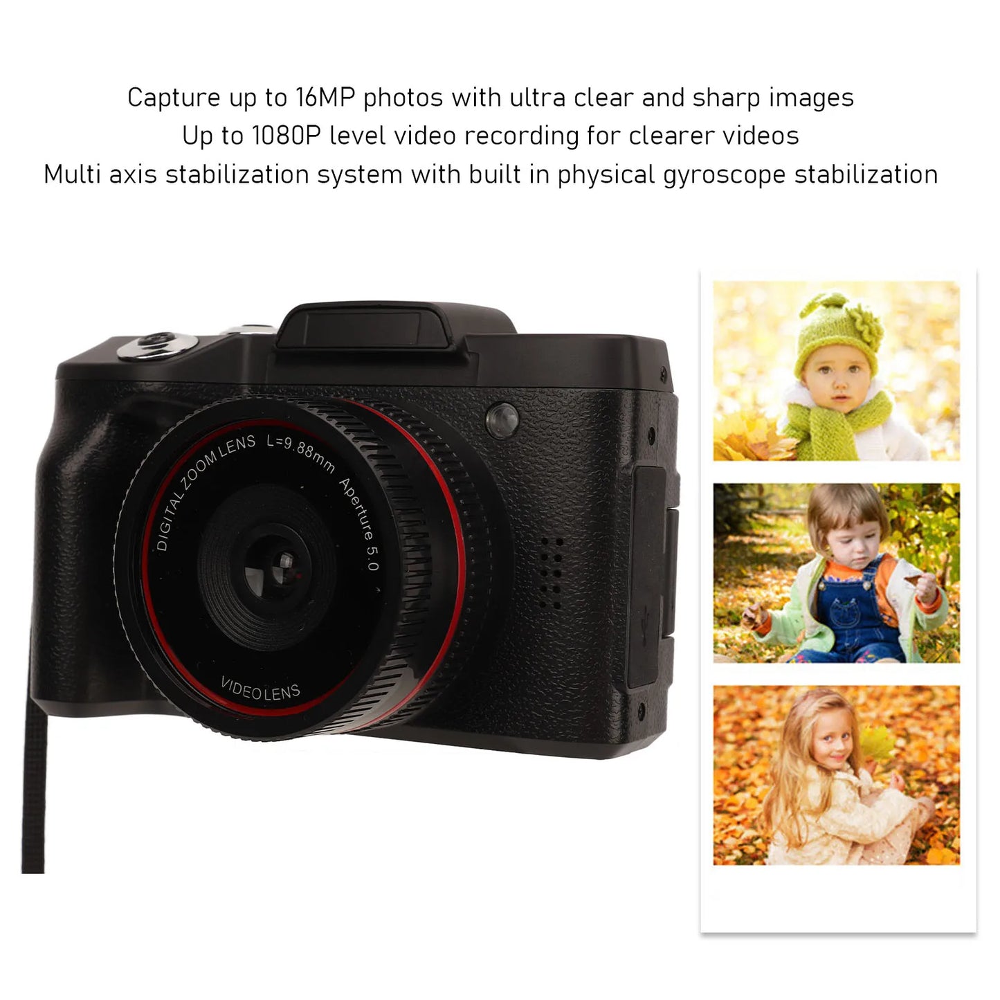 1080P Digital Camera 16MP HD Smart SLR Camera for Photography with Zoom Lens and SD Card Support