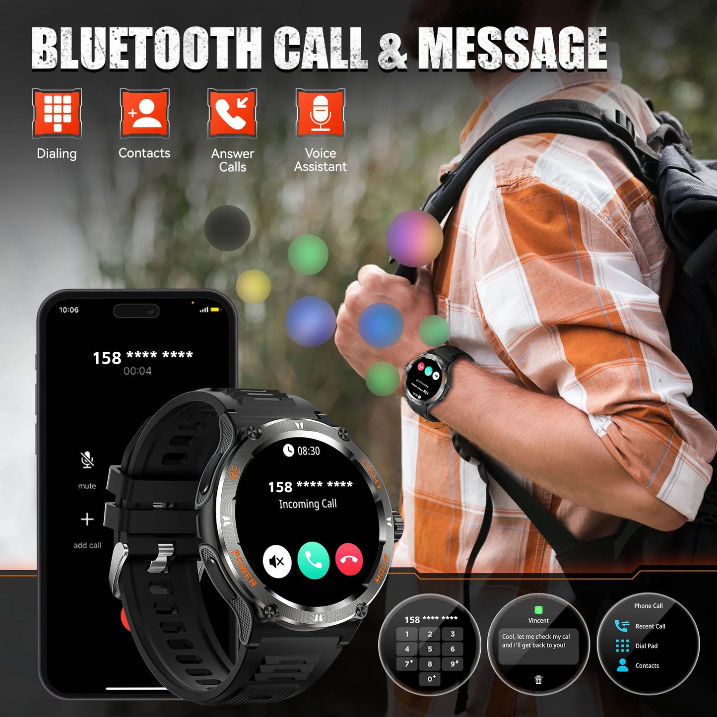 LaNikar Smart Watch 3ATM Waterproof 1.53" KT76 Men Sport - Great Outdoors and More 25