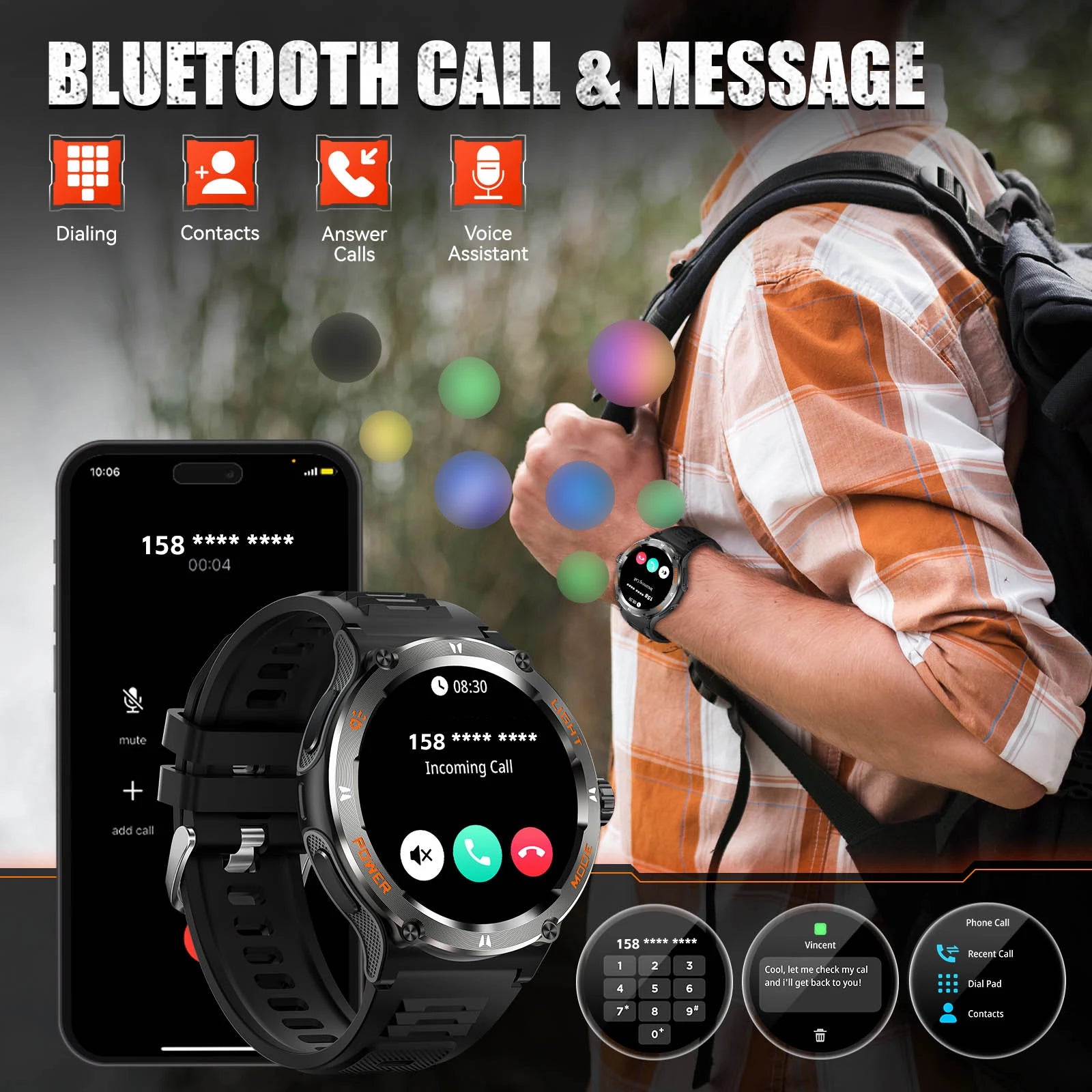 LaNikar Smart Watch 3ATM Waterproof 1.53" KT76 Men Sport - Great Outdoors and More 25