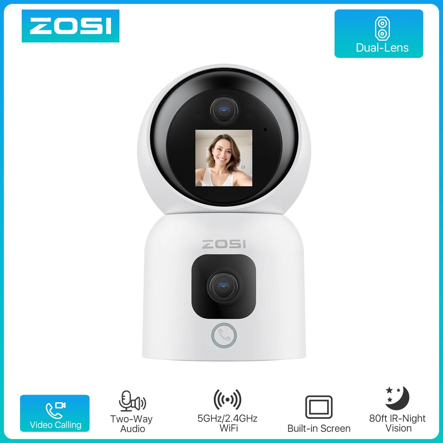 ZOSI 360 Degree Smart Home Security Camera PTZ Auto Tracking Baby Monitor AI Panoramic HD Night Vision Indoor WiFi Surveillance Camera