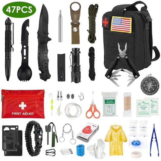 47Pcs Emergency Survival Kit EDC Gear First Aid Tools