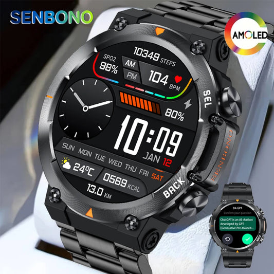 SENBONO MAX18 Smart Watch for Men AMOLED Screen AI GPT Bluetooth Call 410mAh Big Battery Men Sport Smartwatch - Great Outdoors and More 25